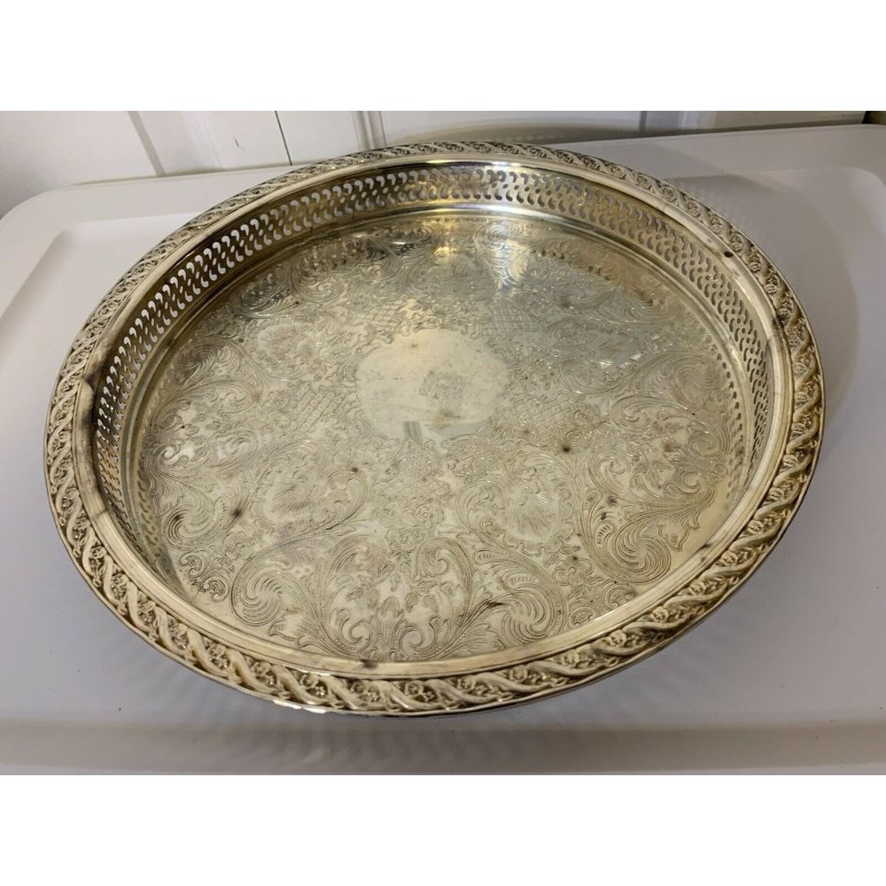 silver plated serving tray WM Rogers &‎ Son Spring Flower design